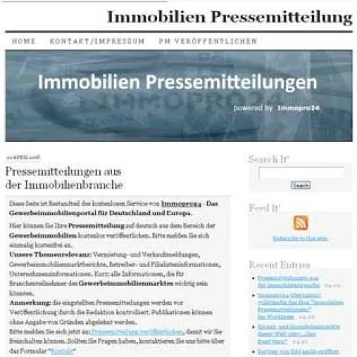 Bild: Immopro24 übernimmt vollständig das Blog “Immobilien Pressemitteilungen” bei Wordpress