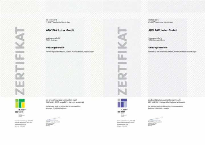 Bild: ADV PAX ist weiterhin ISO-zertifiziert - für Qualität & Umwelt: ISO 9001 und ISO 14001