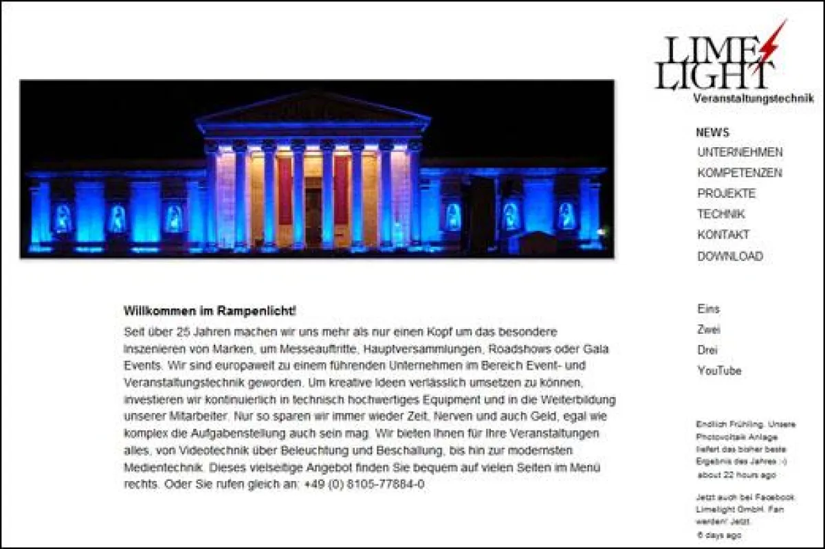 Landing Page von Limelight Veranstaltungstechnik
