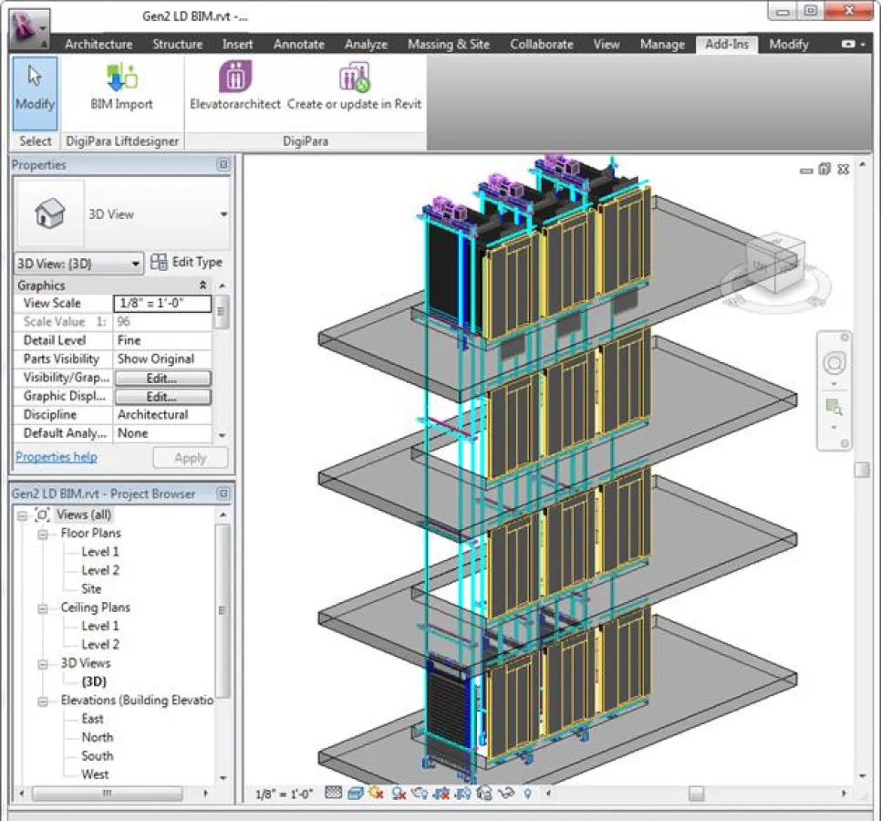 3D BIM Modell eines Aufzuges in Autodesk® Revit®