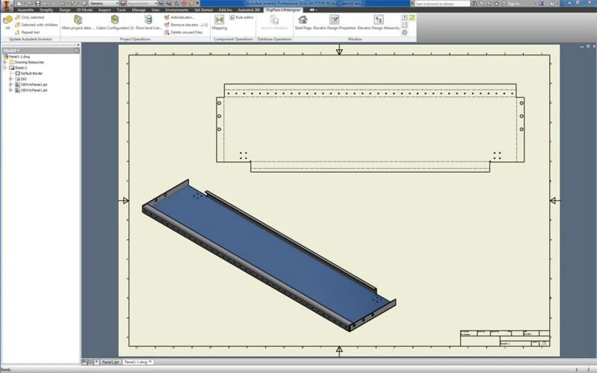 Fertigungszeichnung eines Wandpanels erstellt mit DigiPara® Liftdesigner 2014