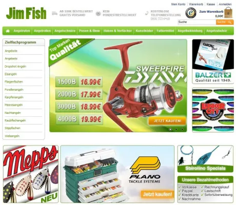 Bild: Neuer Angelshop Jim Fish nimmt Kampf mit den großen Fischen im online Angelgeschäft auf