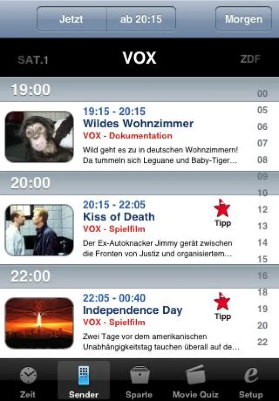 Senderansicht der Applikation