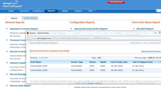 Bild: DeviceExpert von ManageEngine erhält Funktionen zum End-of-Life-Management von Netzwerkgeräten