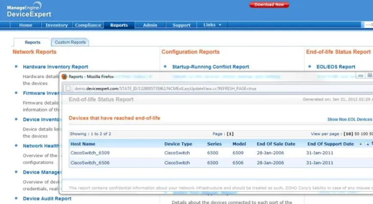 Bild: DeviceExpert von ManageEngine erhält Funktionen zum End-of-Life-Management von Netzwerkgeräten