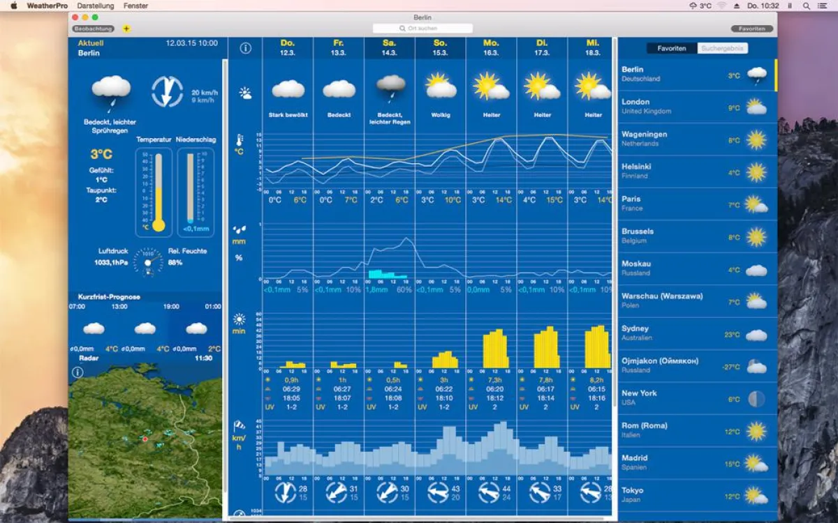 WeatherPro for Mac: startbildschirm