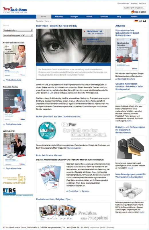 Die Startseite der neuen Online-Präsenz von Beck+Heun (Quelle: Beck+Heun).