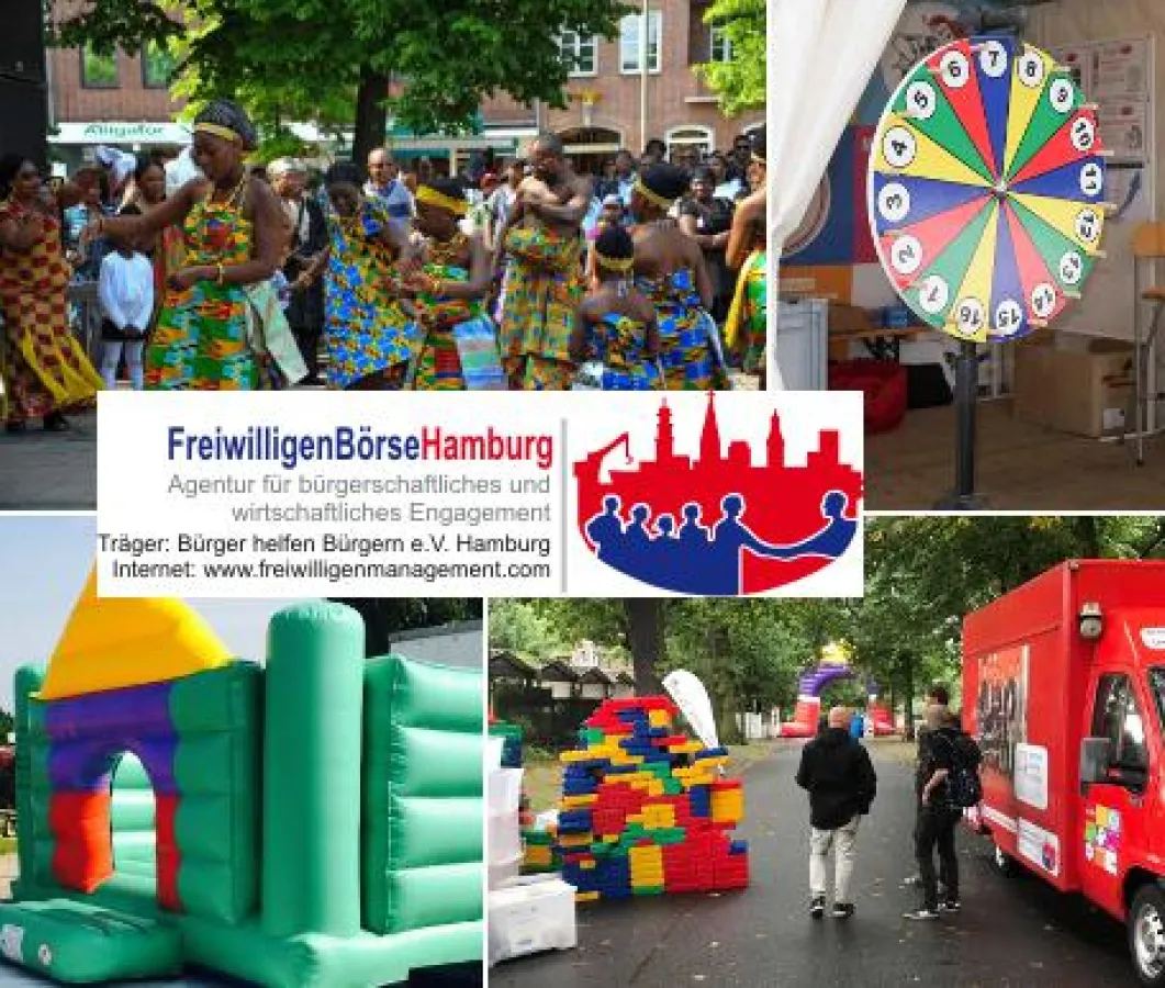 Africa Day, Glücksrad, Bausteine, Hüpfburg, Infomobil / Foto: FreiwilligenBörseHamburg