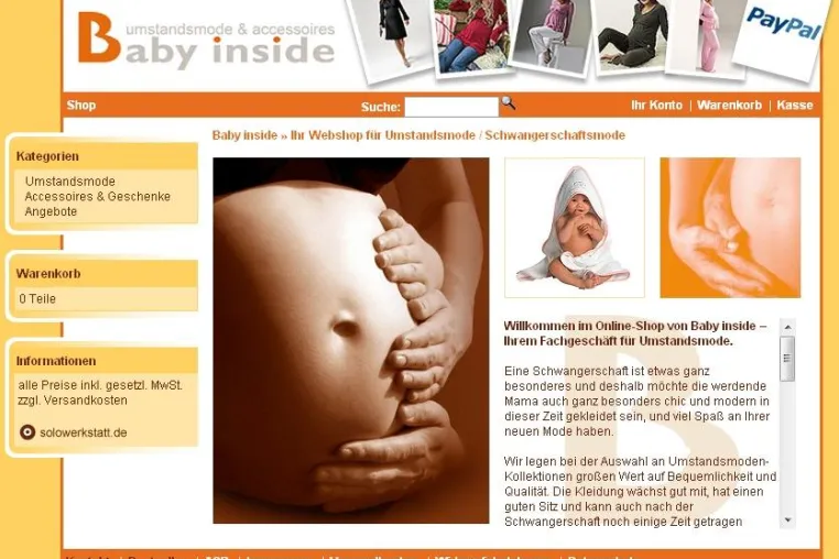 Bild: Neuer Webshop für Umstandsmode von Baby inside - Online einkaufen und bestellen für Schwangere