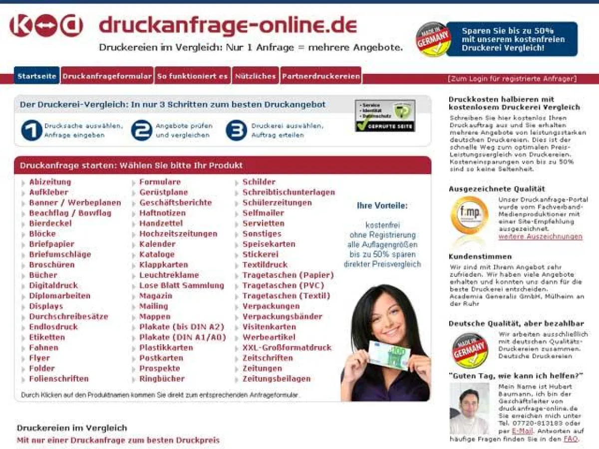 Druckereien im Angebotsvergleich: Startseite druckanfrage-online.de