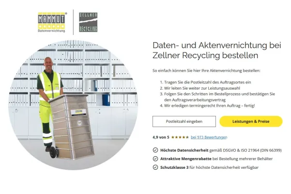 Bild: Zellner Recycling integriert MAMMUT-Webshop für Daten- und Aktenvernichtung