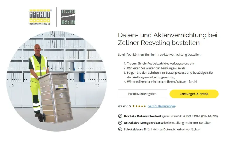 Bild: Zellner Recycling integriert MAMMUT-Webshop für Daten- und Aktenvernichtung