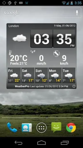 Bild: Widgets mit Uhr und Wetter – jetzt neu in WeatherPro for Android 2.2