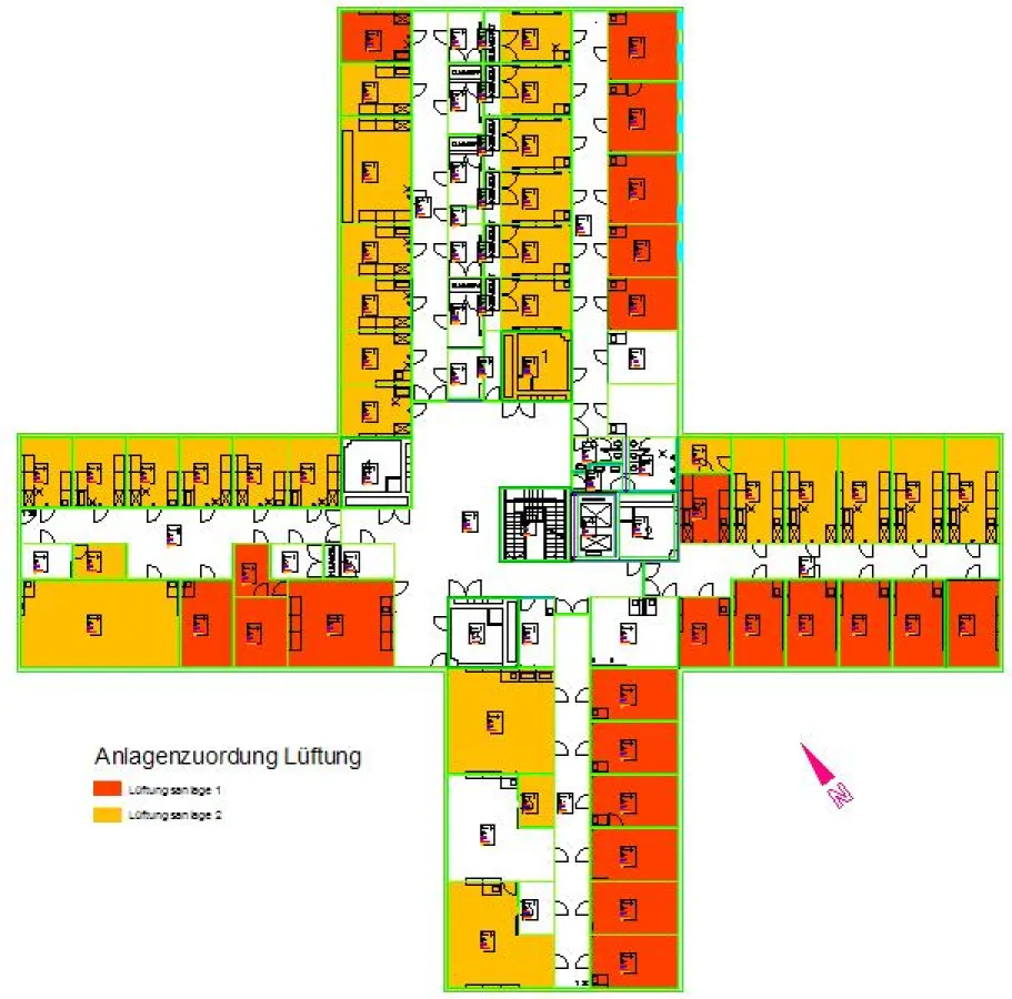 Wirkflächenplan, automatisch erstellt auf Basis der TGA-Anlagenplanung in der Software pit - CAE.