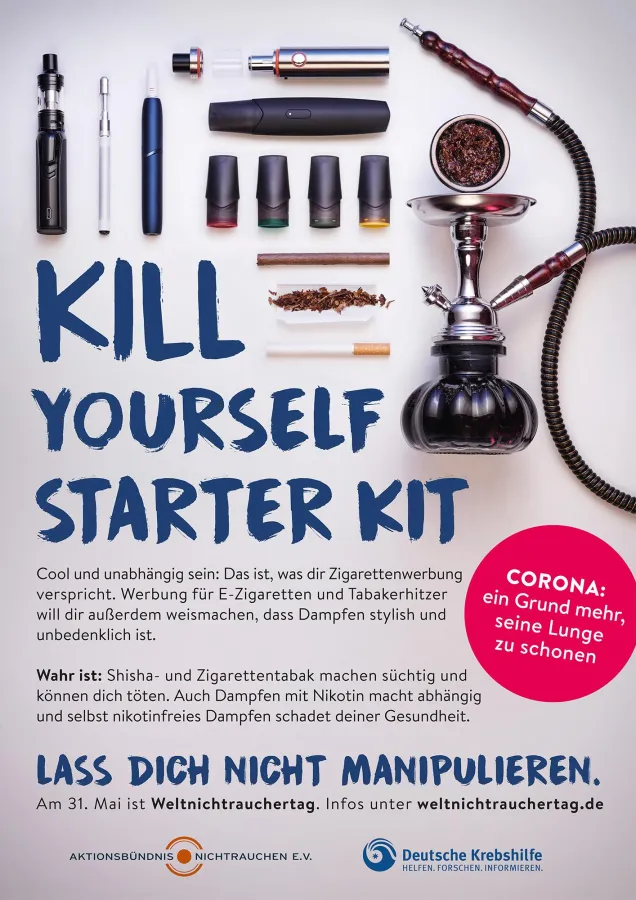 Weltnichtrauchertag am 31. Mai 2020: „Kill yourself starter kit. Lass dich nicht manipulieren“