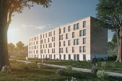 Bild: Strenger stellt innovatives Konzept für Flüchtlingswohnbau vor
