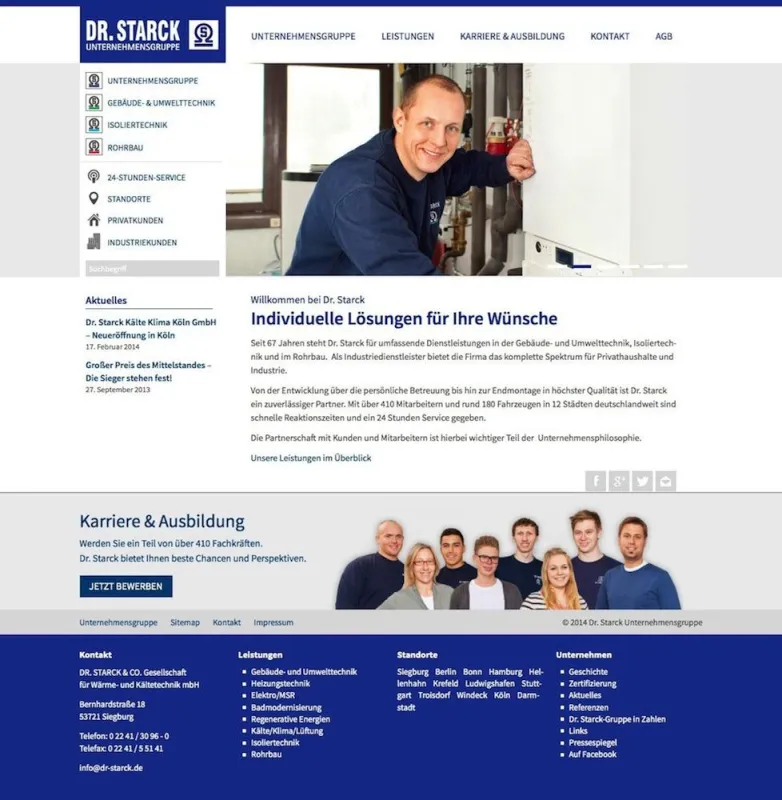 Die Homepage der Dr. Starck & Co. GmbH im neuen Design