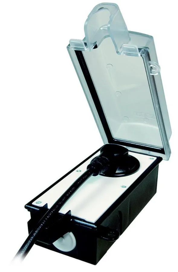 Abschließbare Außensteckdose für Winkelstecker