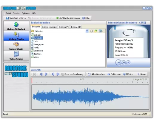 Ringtone Media Studio 1.0: Klingeltöne Marke Eigenbau Bild: Ringtone Media Studio 1.0: Klingeltöne Marke Eigenbau