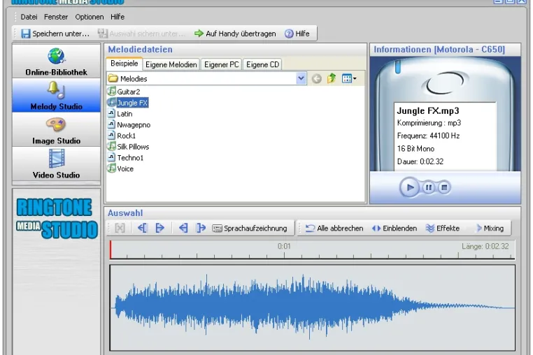 Ringtone Media Studio 1.0: Klingeltöne Marke Eigenbau Bild: Ringtone Media Studio 1.0: Klingeltöne Marke Eigenbau