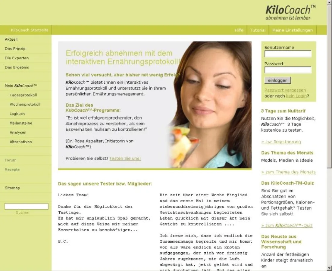 Ein-Jahres-Auswertung von KiloCoach (TM), dem interaktiven Ernährungsprotokoll