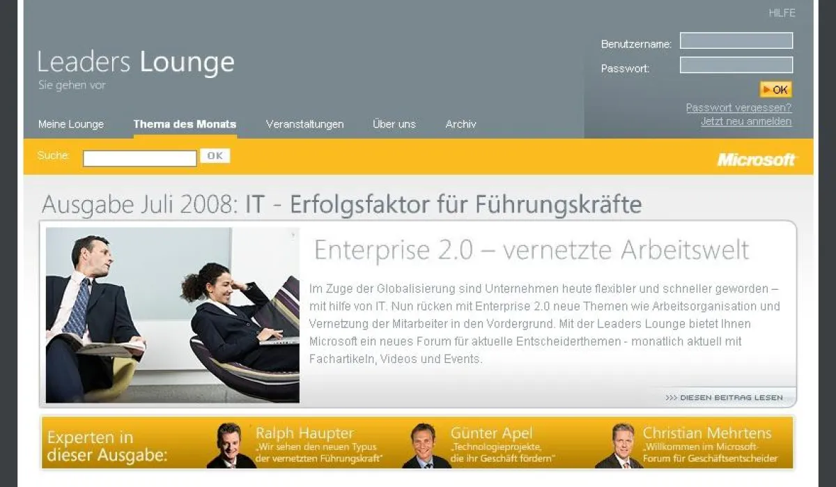 Die Microsoft Leaders Lounge - Web 2.0-Treffpunkt für Entscheider
