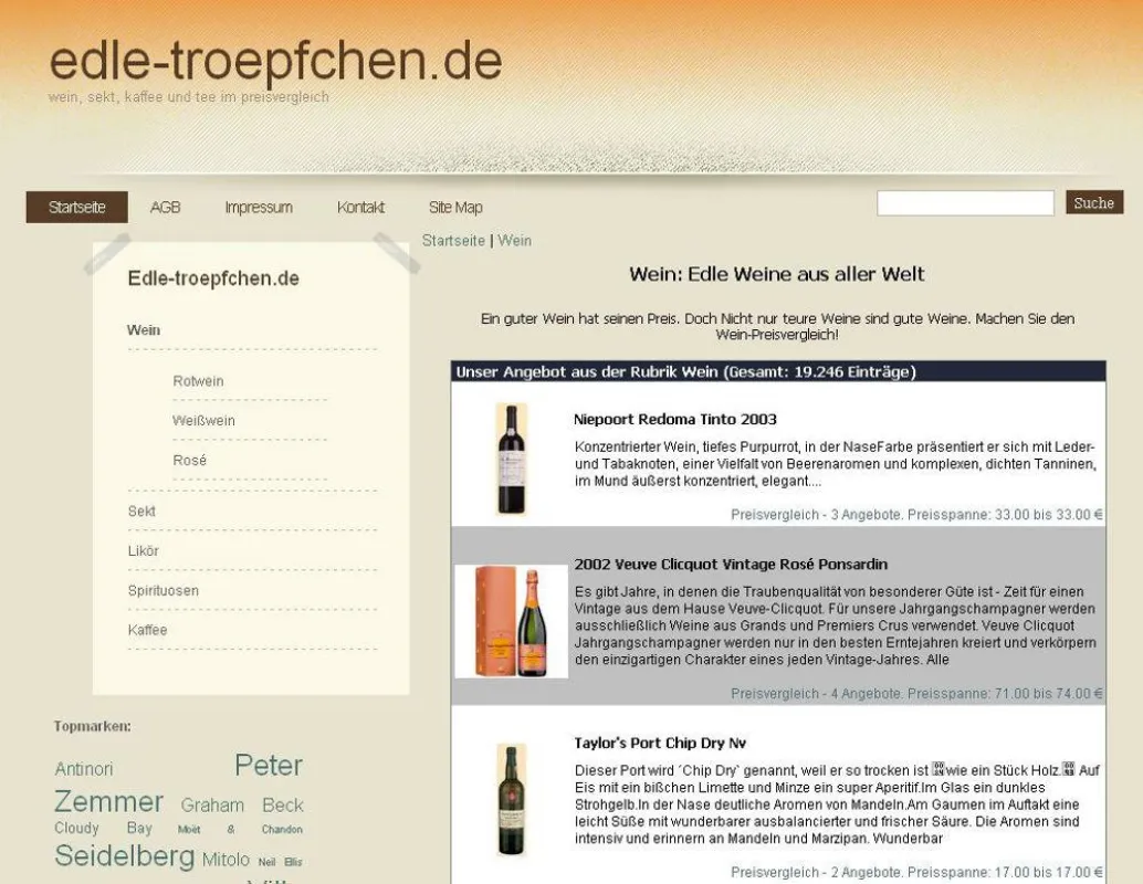 edle-troepfchen.de: Preisvergleich für Weißwein, Rotwein und Kaffee
