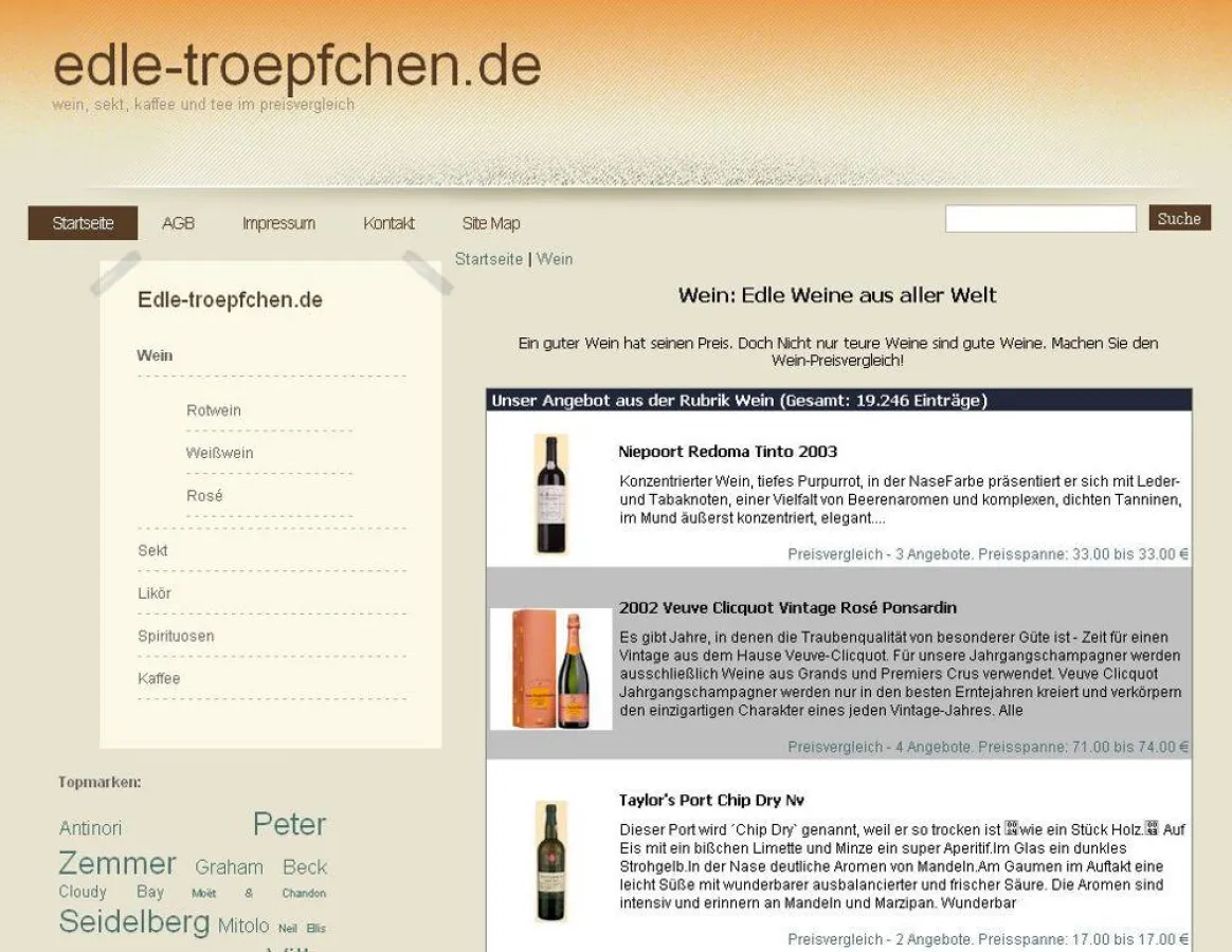 edle-troepfchen.de: Preisvergleich für Weißwein, Rotwein und Kaffee