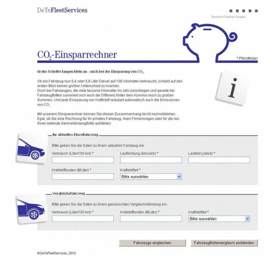 Der neue CO2-Einsparrechner der DeTeFleetServices (unter www.detefleetservices.de) zeigt Sparpotenziale im Fuhrpark auf.