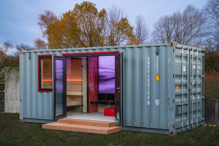 Bild: Wellness-Container für Hotel o. Garten mit Dampfbad, Sauna, Dusche, usw.