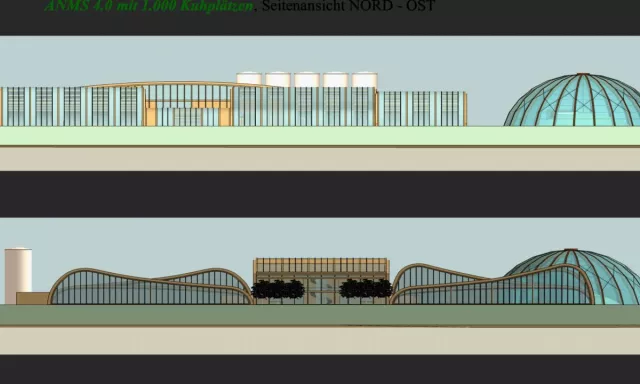 Der "ZukunftsStall ANMS 4.0" ist umwelt-, tiergerechte, stressarme Milchkuhhaltung Bild: Der "ZukunftsStall ANMS 4.0" ist umwelt-, tiergerechte, stressarme Milchkuhhaltung