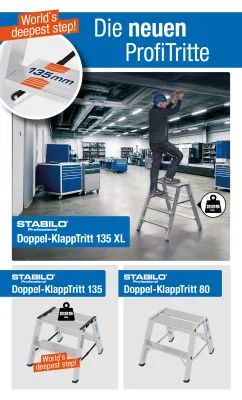 Bild: Neue STABILO Doppel-KlappTritte von KRAUSE – Breite Standflächen, hohe Belastbarkeit, klarer Praxisnutzen