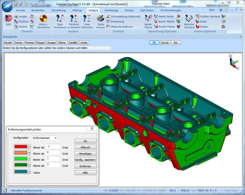 Entformungswinkel-Analyse im neuen Kubotek KeyView V11.5