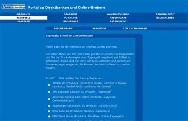 nützlicher Service: E-mail bei Zinsänderungen des Tagesgeld-Anbieters Bild: nützlicher Service: E-mail bei Zinsänderungen des Tagesgeld-Anbieters