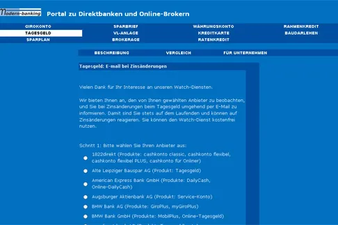 Bild: nützlicher Service: E-mail bei Zinsänderungen des Tagesgeld-Anbieters