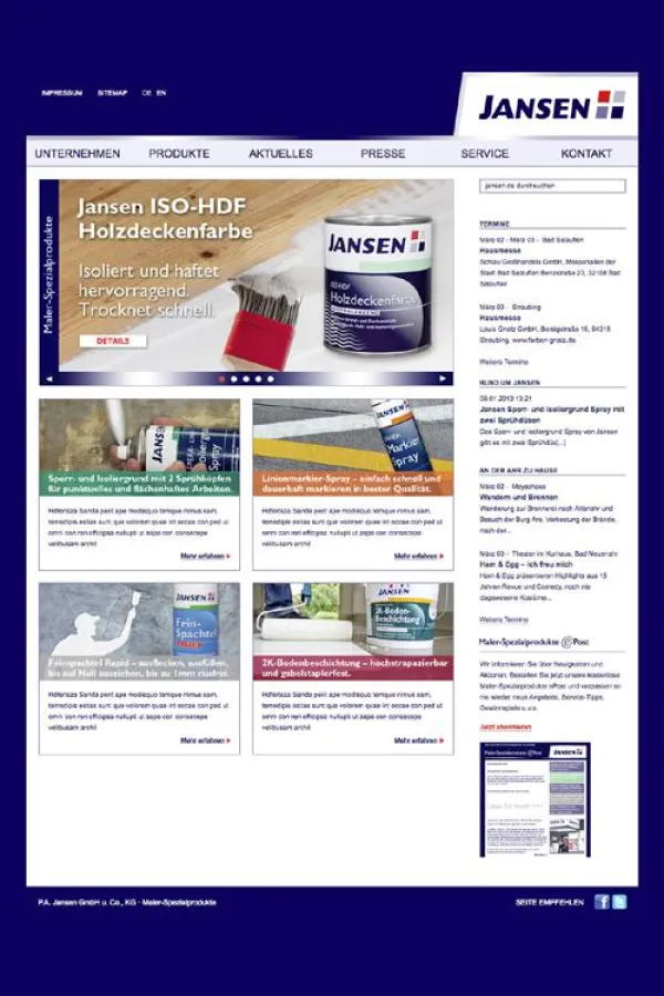 Maler-Spezialprodukte auf einen Blick: Jansen hat seinen Internetauftritt www.jansen.de optimiert.