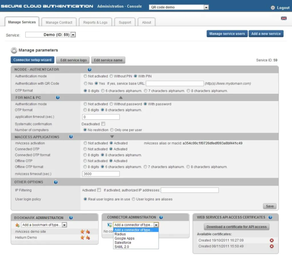 Webbasierte Administration von Secure Cloud Authentication