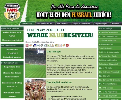 Bild: Internetaktion Klub-der-Fans.de hat nun die 3.000er Mitgliedermarke überschritten