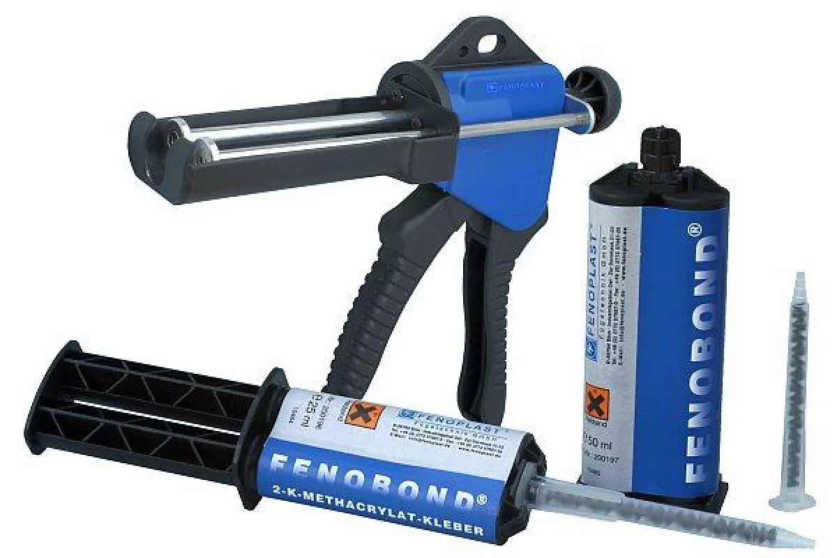 Produktbeispiel Lieferprogramm FENOBOND® Methacrylat | 20ml Zwillingspritze,50ml Dopplkartusche + Auspresspistole