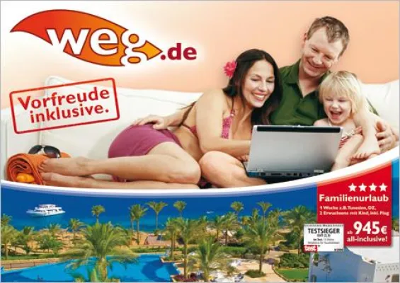Bild: Vorfreude inklusive - Reiseportal weg.de mit Kampagne zum neuen Markenkern