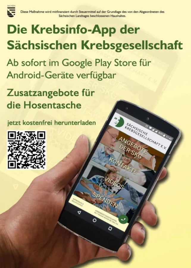 So sieht die Startseite der Krebsinfo-App aus.