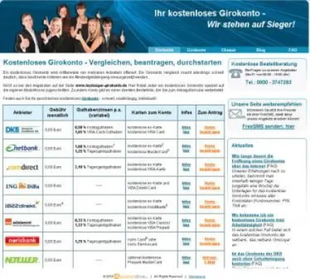 Bild: Kostenloses Girokonto auf der neuen Webpräsenz von testsieger-girokonto.de
