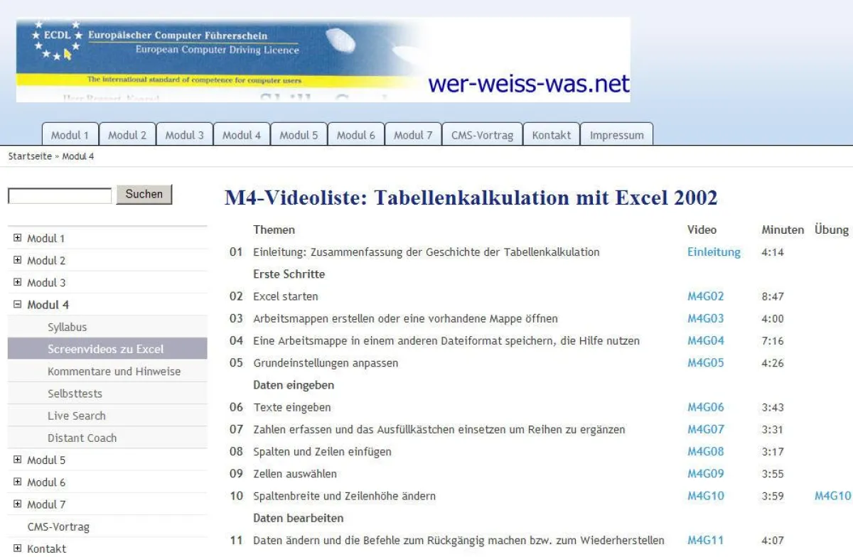 Website zur Vorbereitung des Europäischen Computerführerscheins