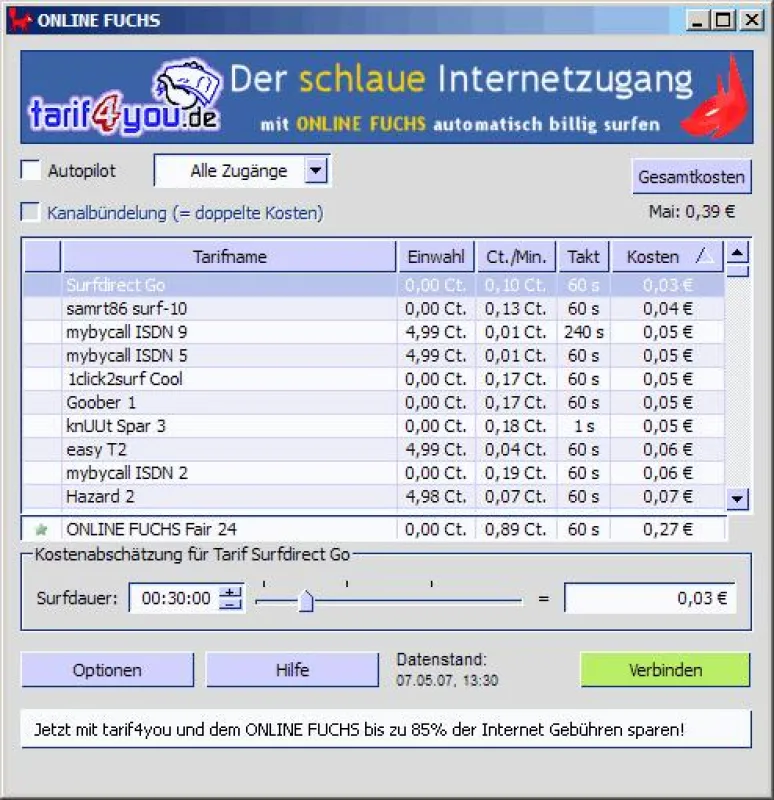 Screenshot OEM-Version für tarif4you.de