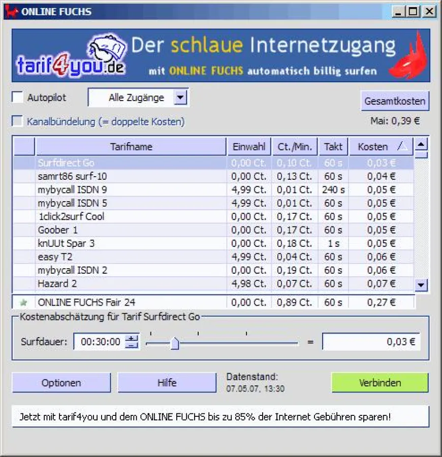 Screenshot OEM-Version für tarif4you.de