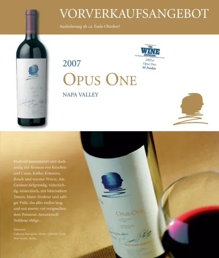BELVINI.DE präsentiert vorab OPUS ONE 2007 Bild: BELVINI.DE präsentiert vorab OPUS ONE 2007