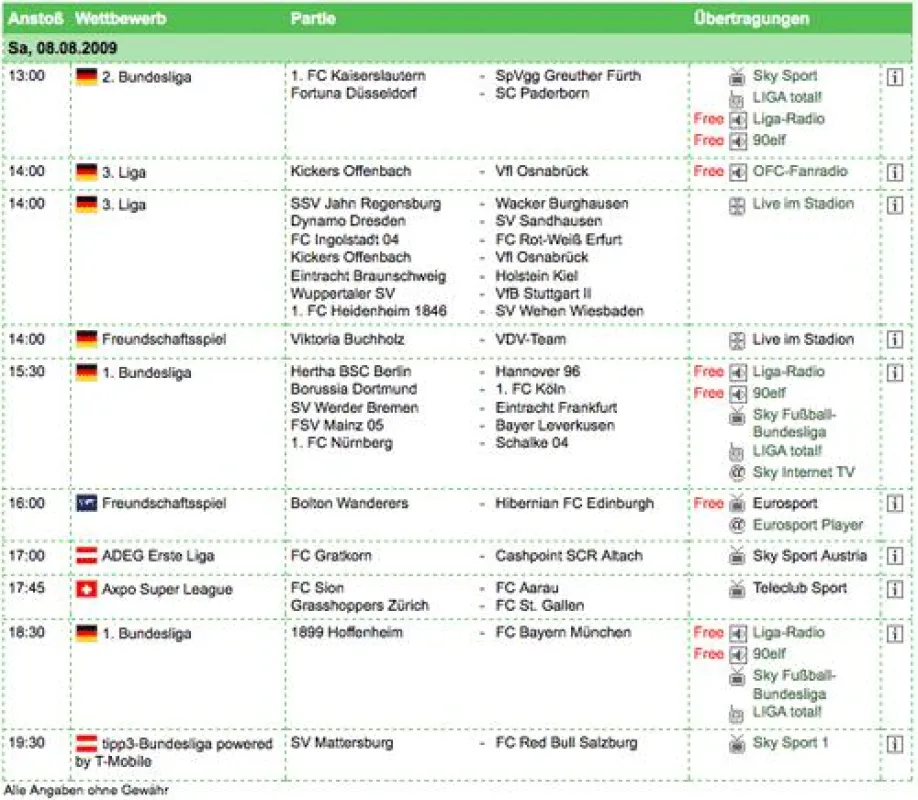 Wissen wo's läuft - übersichtlicher Programmführer für Live-Fußball