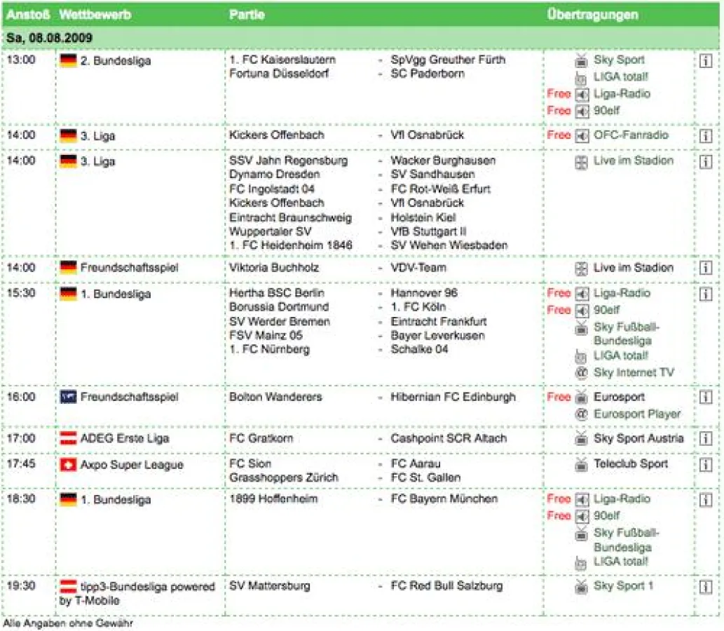 Wissen wo's läuft - übersichtlicher Programmführer für Live-Fußball
