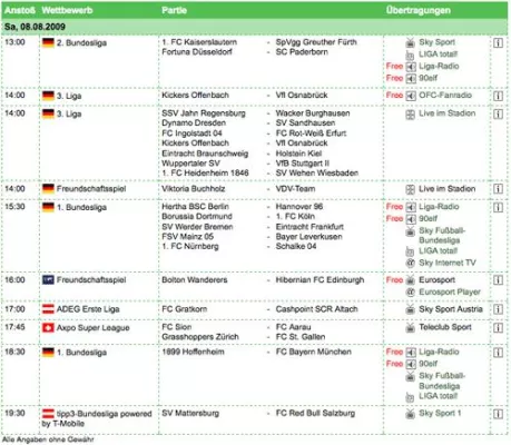 Bild: Überblick zum Bundesliga-Start - Der Programmführer für Live-Fußball