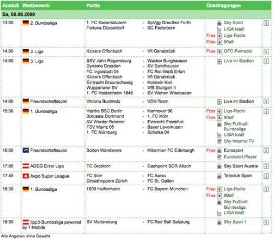 Überblick zum Bundesliga-Start - Der Programmführer für Live-Fußball Bild: Überblick zum Bundesliga-Start - Der Programmführer für Live-Fußball